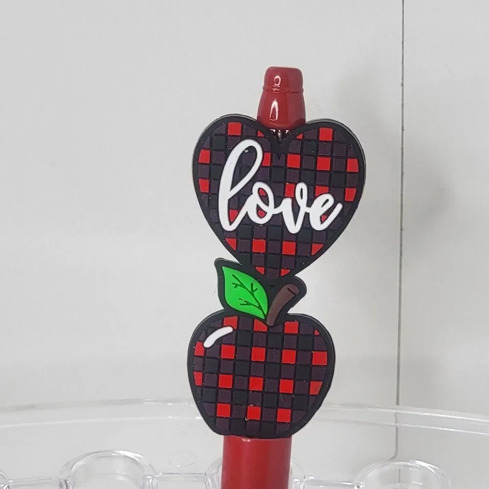 Funny Focal Beaded Pen Love Apple Plaid Teaching Red Heart